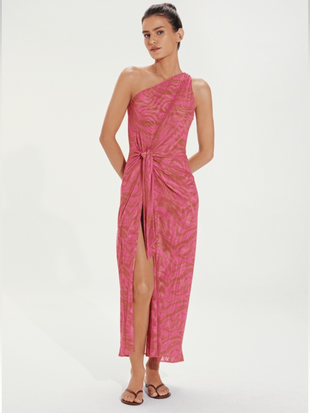 NWT ViX Paula Hermanny Kiana One Shoulder Cover Up Maxi Dress Pink S